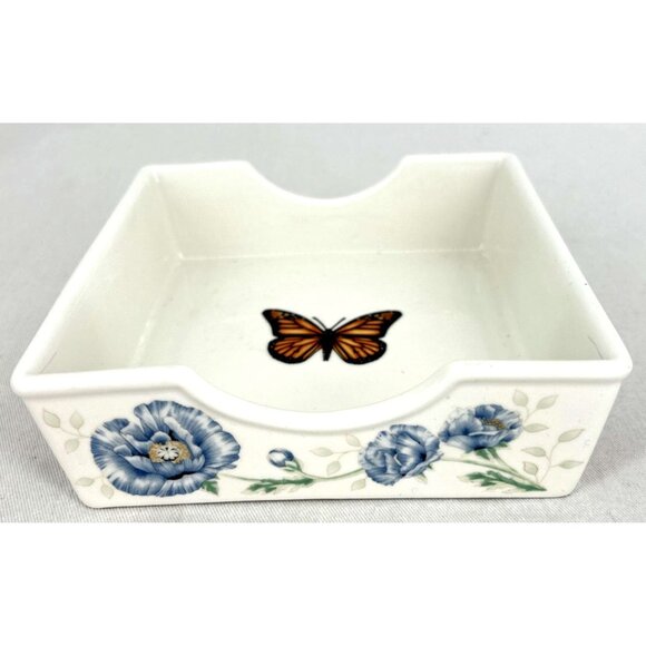 Lenox Butterfly Meadow Napkin Holder Box Porcelain Louise Le Luyer Botanical - Picture 1 of 8